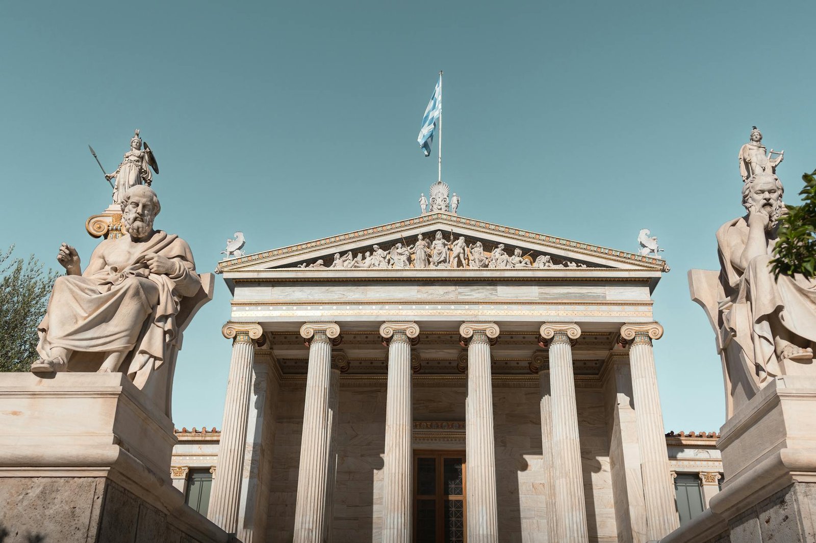 academy of athens with iconic statues in greece