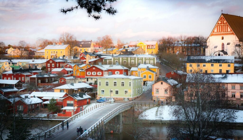 view of colorful houses in the city of porvoo finland
