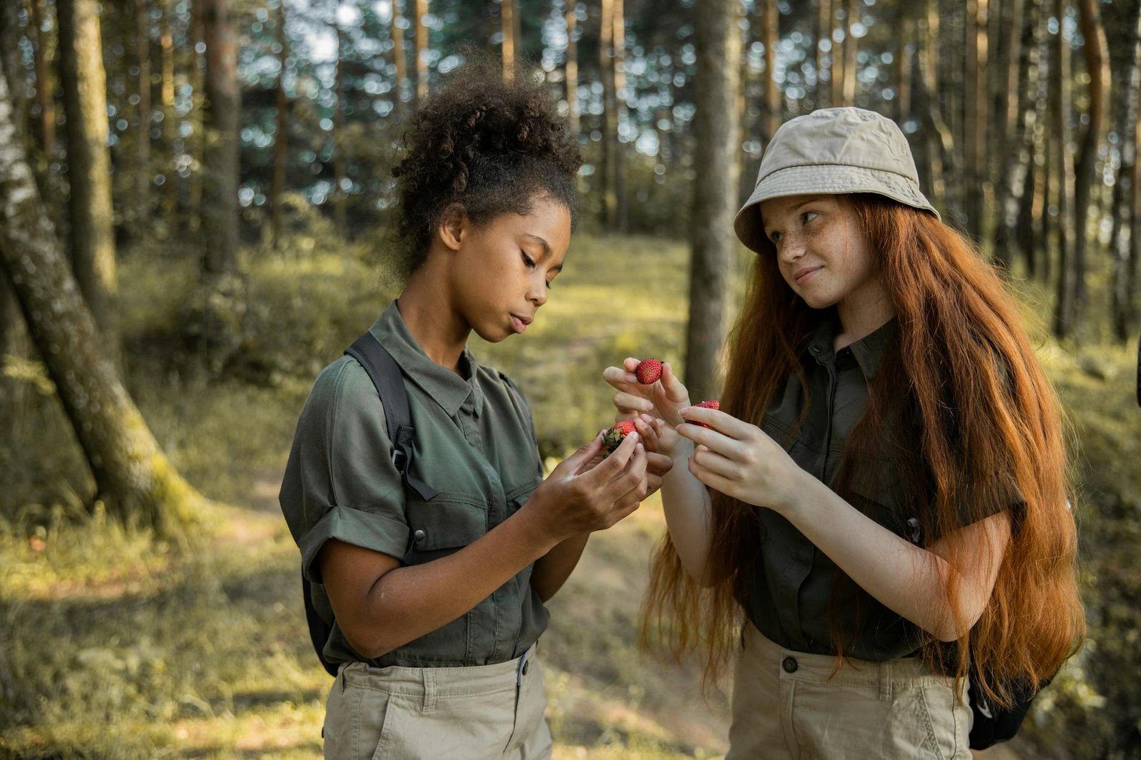 two girl scouts in a forest