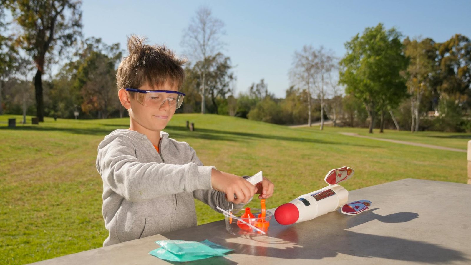 a boy playing a rocket