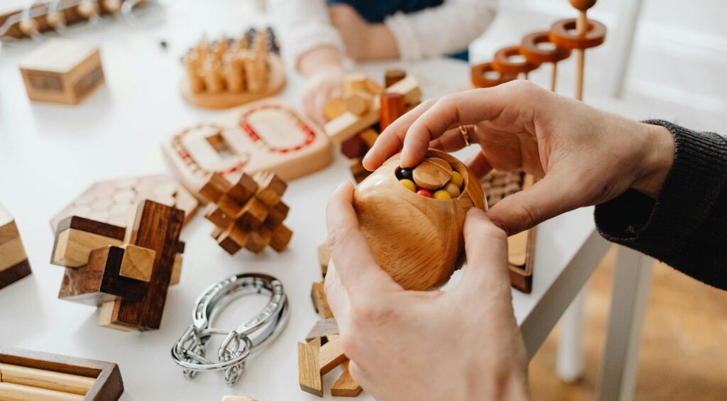 a person playing with a jigsaw
