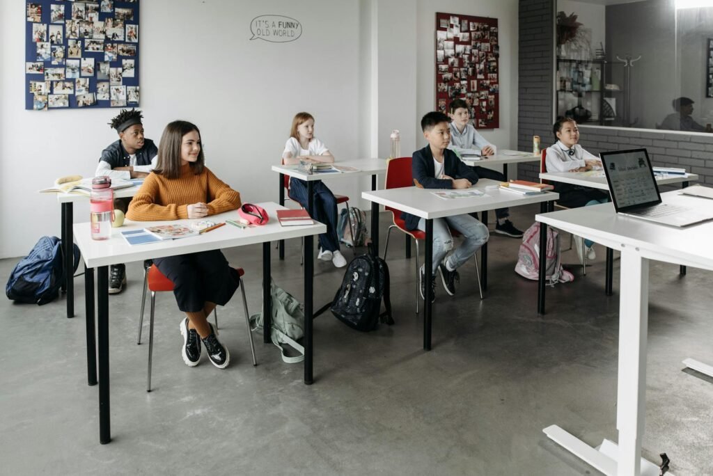 students sitting behind their desk