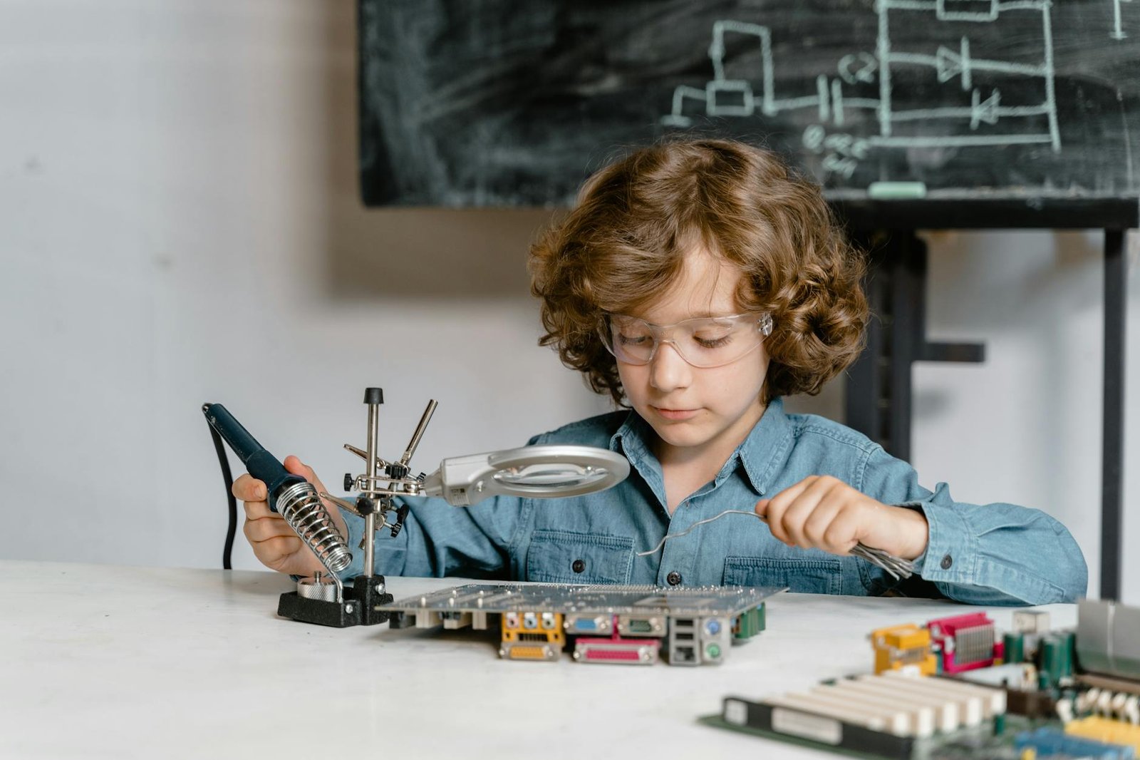 a smart boy doing a science experiment
